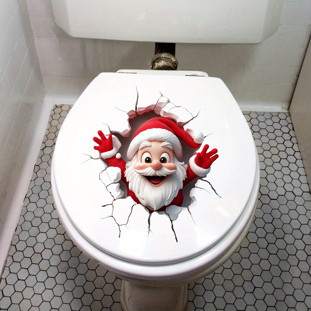 

Santa Claus Breaks Through Wall 3d Toilet Decal - Self-adhesive, Removable & Waterproof Bathroom Sticker For Festive Home Decor, Best For Christmas