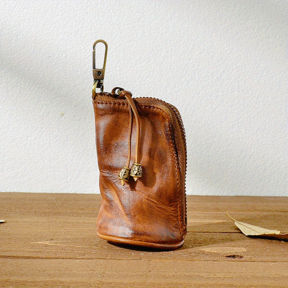 1pc Viking Style Cowhide Leather Keychain Pouch for Men Modest  Conservative Hand-Polished Vegetable Soft Leather Coin Purse