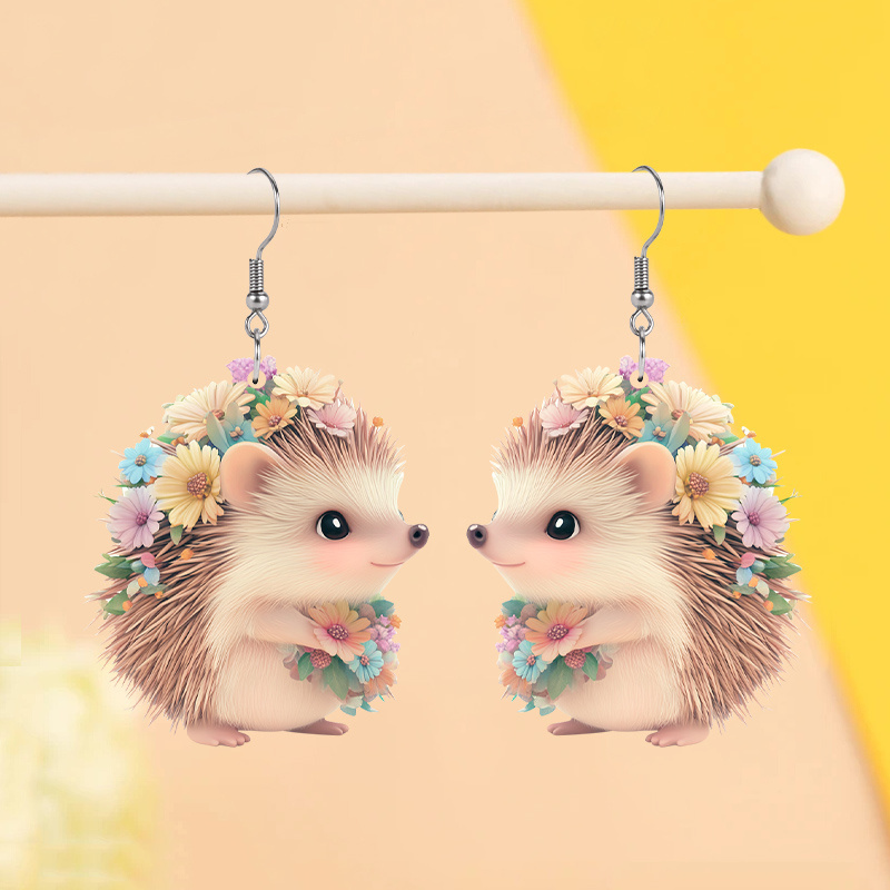 

Hedgehog & Acrylic Earrings - Stainless Steel Hooks, Y2k/hip-hop Style, Christmas & New Year Celebrations