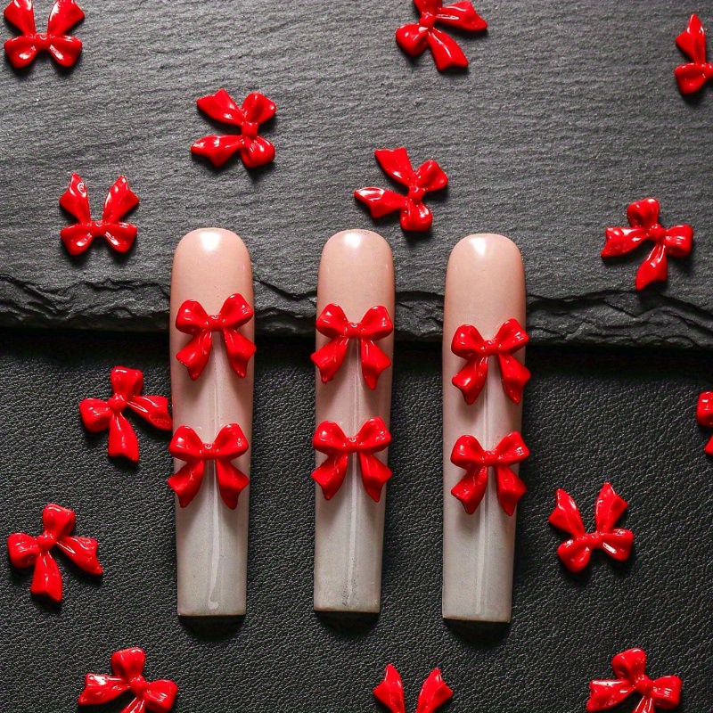 

50pcs Chic Red Bow Ribbon Nail Charms - Manicure Accessories For Hands, Feet & Nails