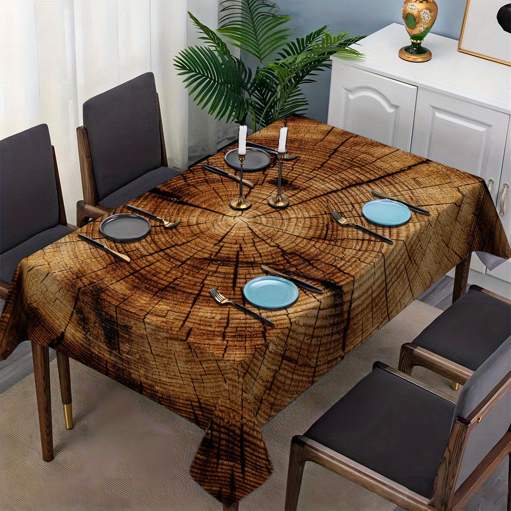 

1pc Rustic Wooden Print Tablecloth, Rectangular Polyester Table Cover, Machine Made Woven, Festive Party Decor For Home, Tv Stand, Coffee Table, Use