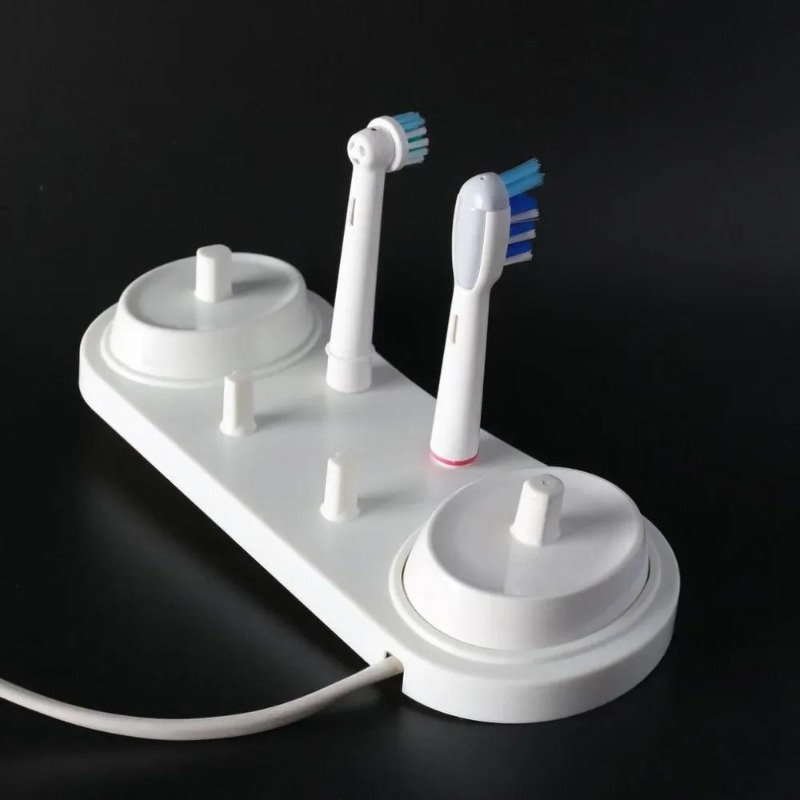 

1pc Sleek Toothbrush Holder With Charger Hole - Freestanding, Plastic Stand For Oral-b Toothbrushes, Includes 4 Brush Head Slots & Cable Cutout - Modern Bathrooms