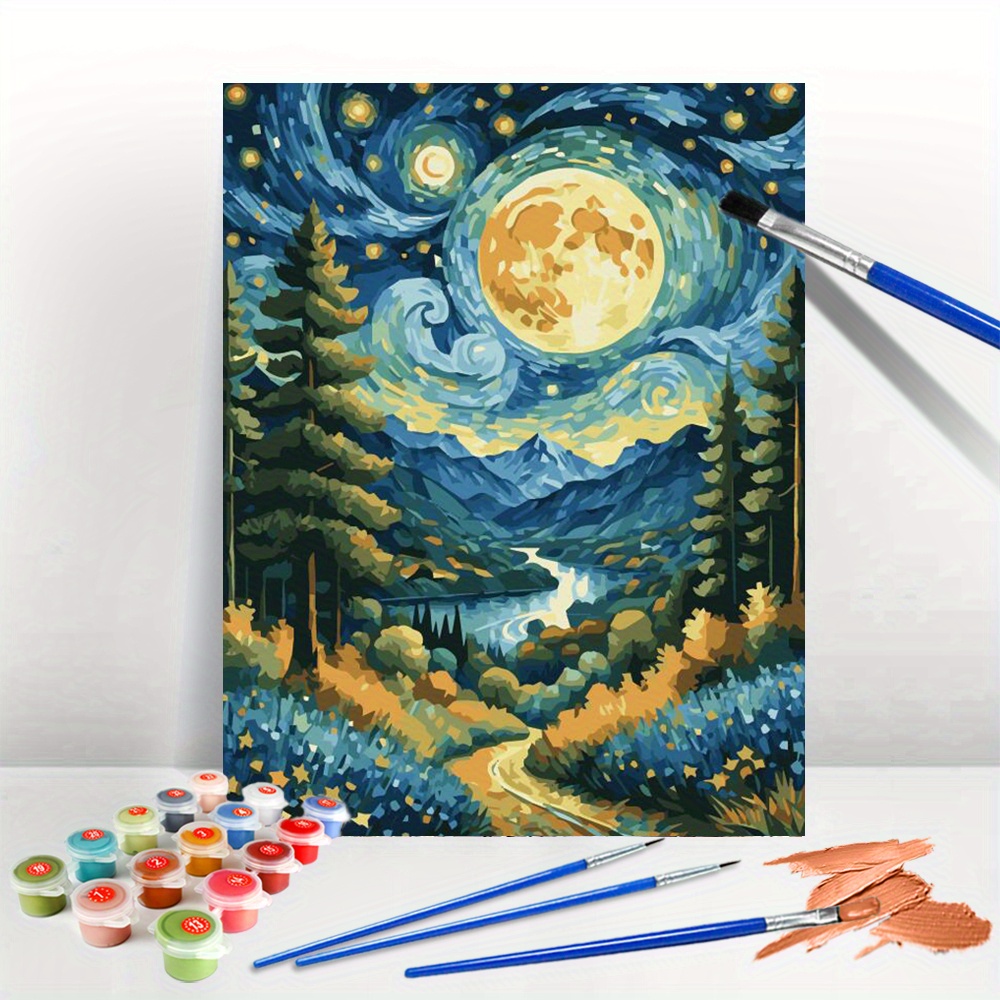 

Diy Paint By Numbers Kit For Adults, Acrylic Landscape Painting On Canvas, Mountain Trees Scenery , Home Decor, Handpainted Craft Set, Includes Brushes And Paints, 1pc