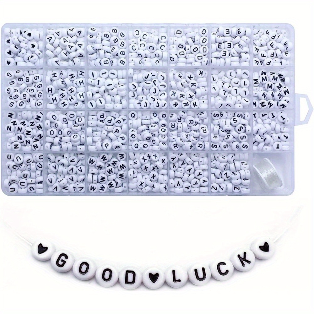 Image of 4x7mm Acrylic A-z Letter Beads Heart Shape Beads And Cable Kit For Making Bracelet Necklace Key Mobile Phone Charm Handicraft Supplies