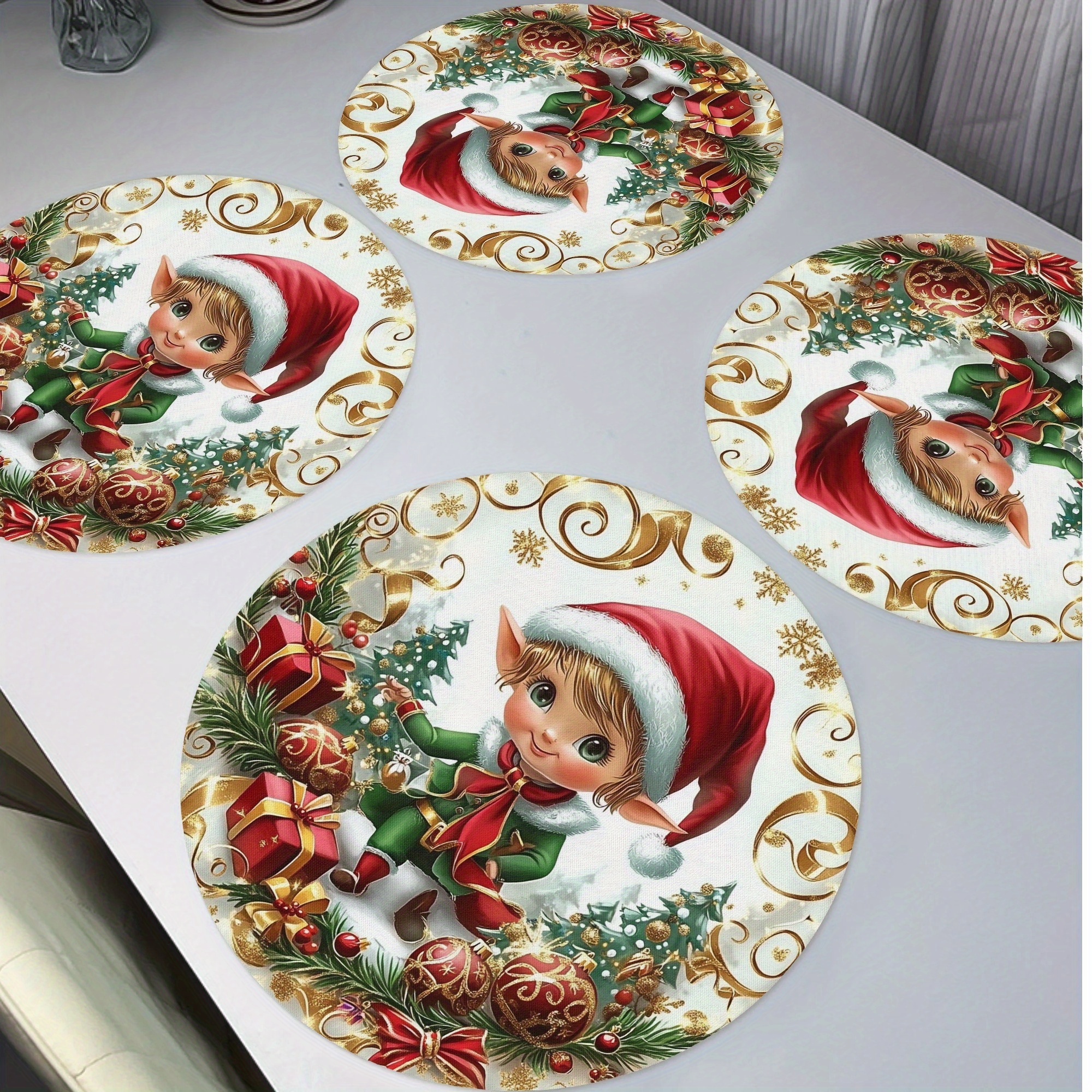 

4pcs Christmas Elf Placemats, Tree Table Mats For Home Decor Non-slip Washable Place Mats For Daily Banquet Party Dining Table Decoration 15