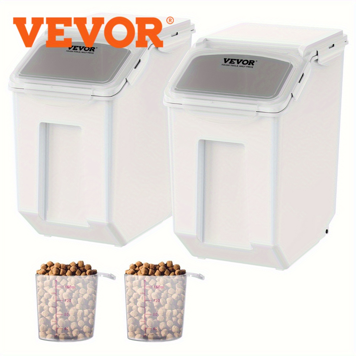 

Vevor Storage Bin, 2 X 15l Dispenser Bin With 2 Measuring Cups, Casters And Airtight Lid, 2 Pcs/set Dog Pet Food Storage Container, Pp Material Kitchen Rice Cereal Flour Bin