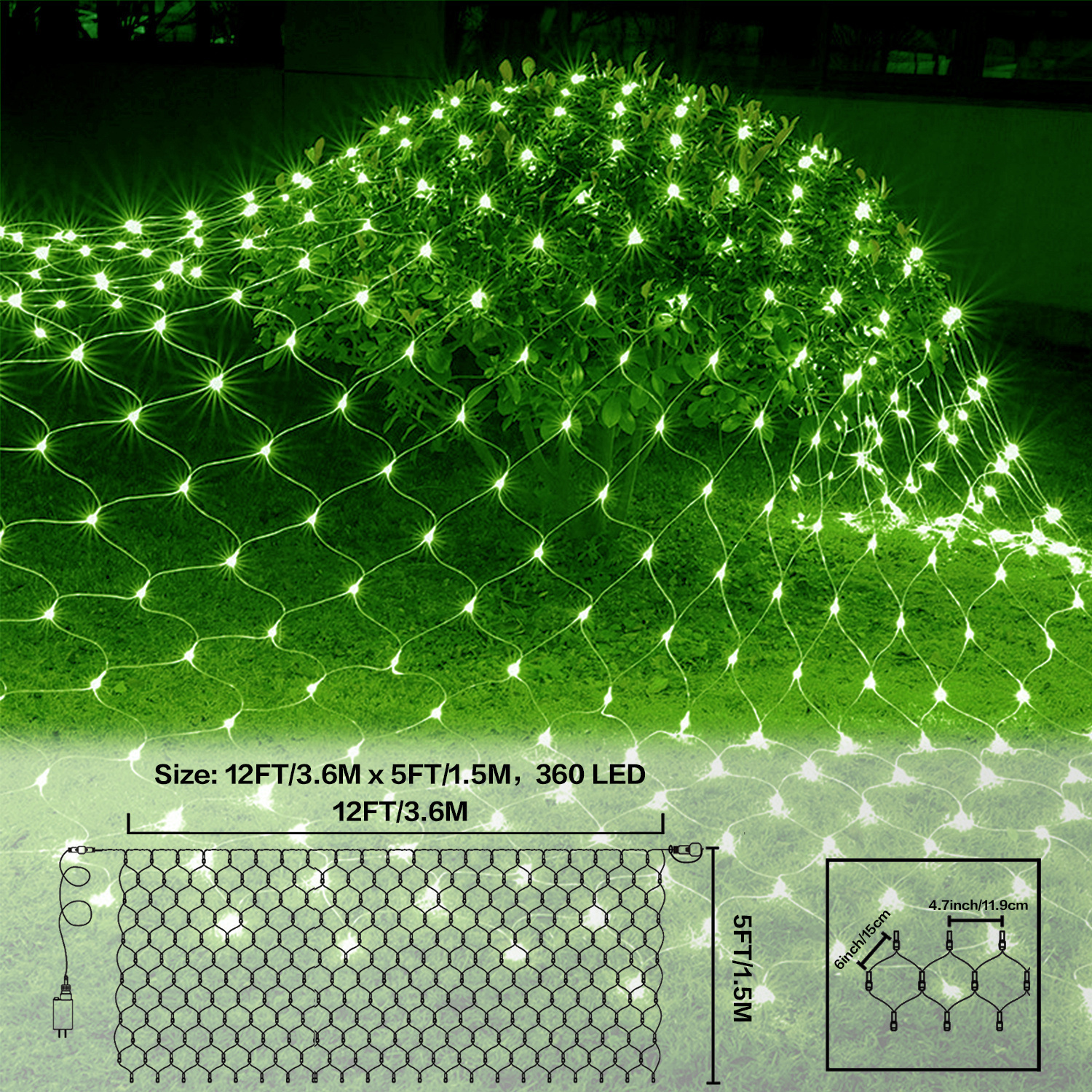 TEMU 1 Pack Outdoor Mesh Lights, 12ft*15ft 8 Lighting Festive Decorative Light Strings For Yard, Bush, Garden Grass Fence Decoration (green)