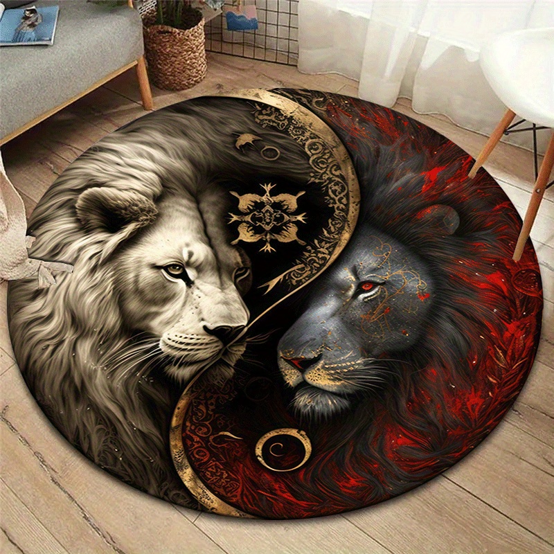 

Tapis Rond en Velours de Cristal Lion Yin Yang - Antidérapant, & , Tapis de Salon pour Décoration Intérieure/Extérieure, Idéal pour , et les Extérieurs