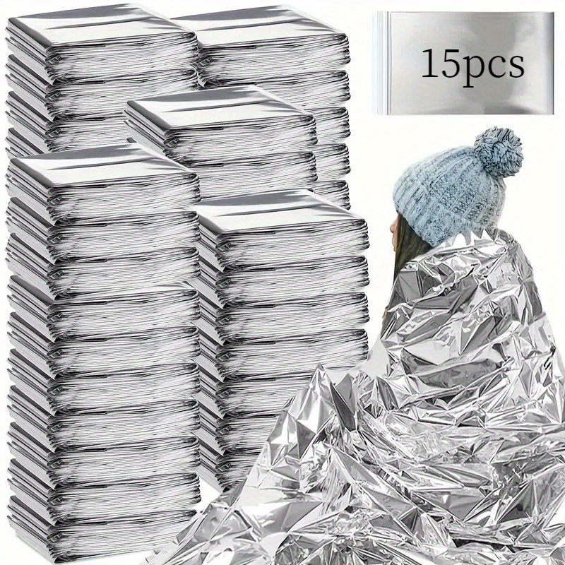 Image of 15pcs Of Extra-large Emergency Thermal Blankets - ,, And Reflective Silvery Foil, Compact, Reusable, And Durable | Suitable For Outdoor Camping, Emergency For The Homeless