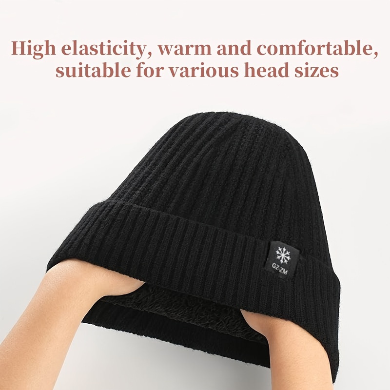 

1pc Men's Knitted Beanie And Scarf Set, 100% Polyester, Thick Fleece-lined, , Ear-protecting, Stretchable Ribbed Knit Cap With Neck Warmer, With Ideal Gift For Father's Day