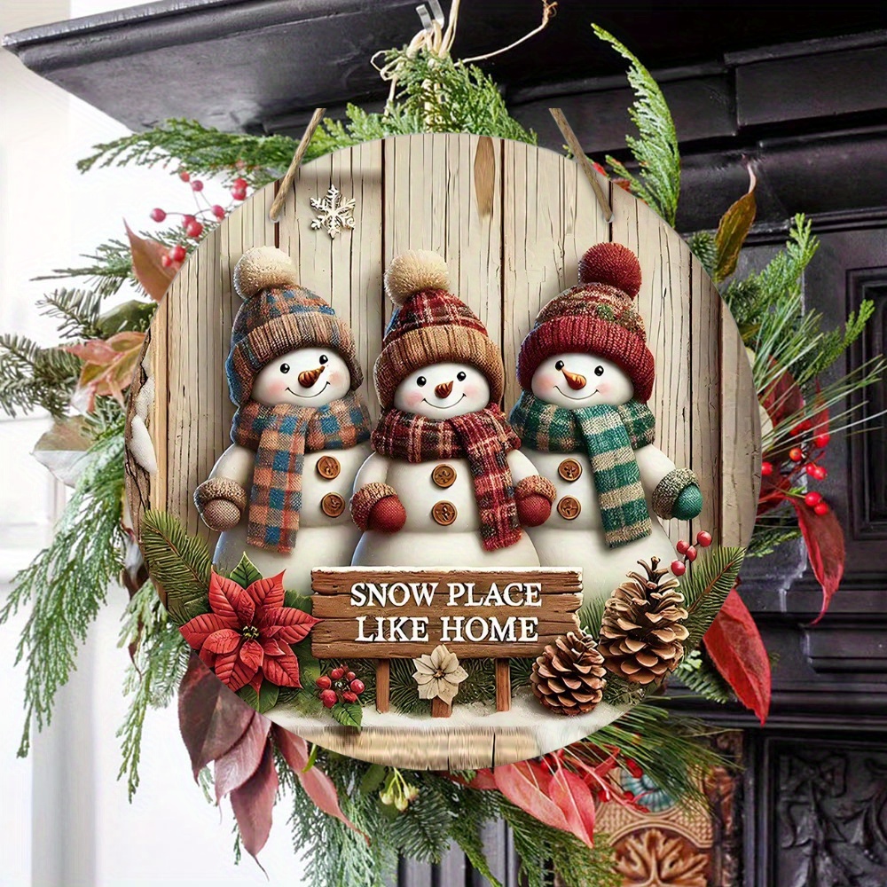 

1pc, Wooden Snowman Wreath, 7.87inch Round & Hanging, " Place " Decor, No , Battery-free, & Decoration