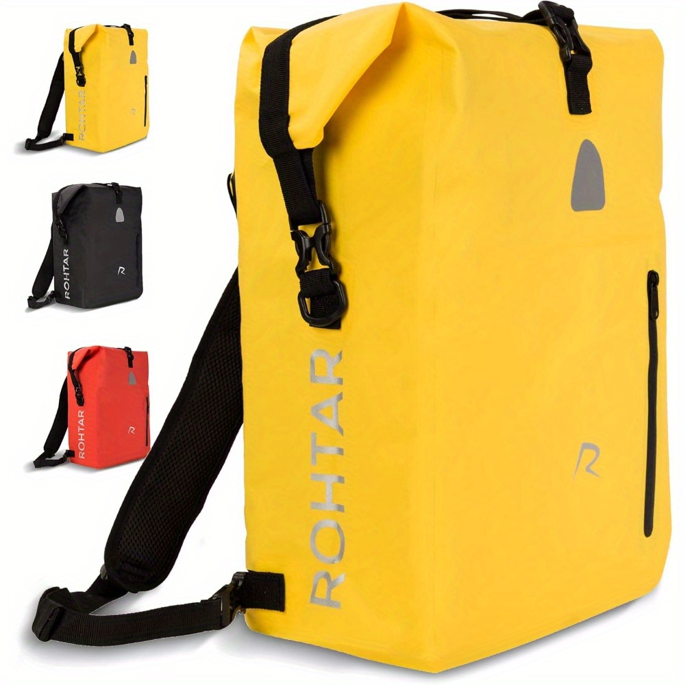 Bike Pannier Bag - 25l | Bicycle Storage Pouch With Adjustable Straps, Handlebar Clamps & Hidden Zips | 3-in-1 Pack, Backpack, Carrier And Shoulder Strap | Yellow