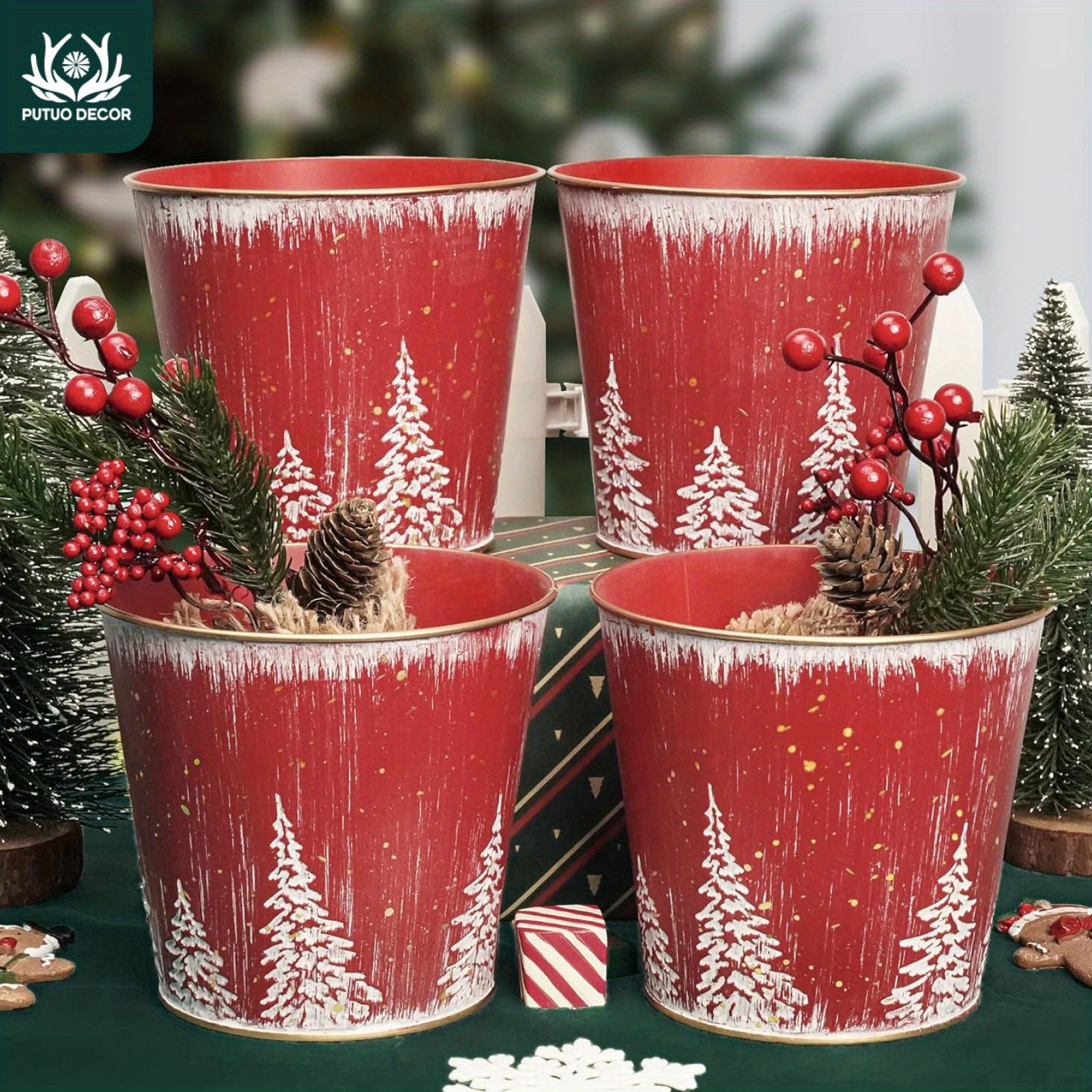 

Decor Christmas , 5.9 Small Christmas Metal Tin Christmas Tree Pattern, 4pcs Round Christmas Galvanized Tub For Christmas Table Decorations