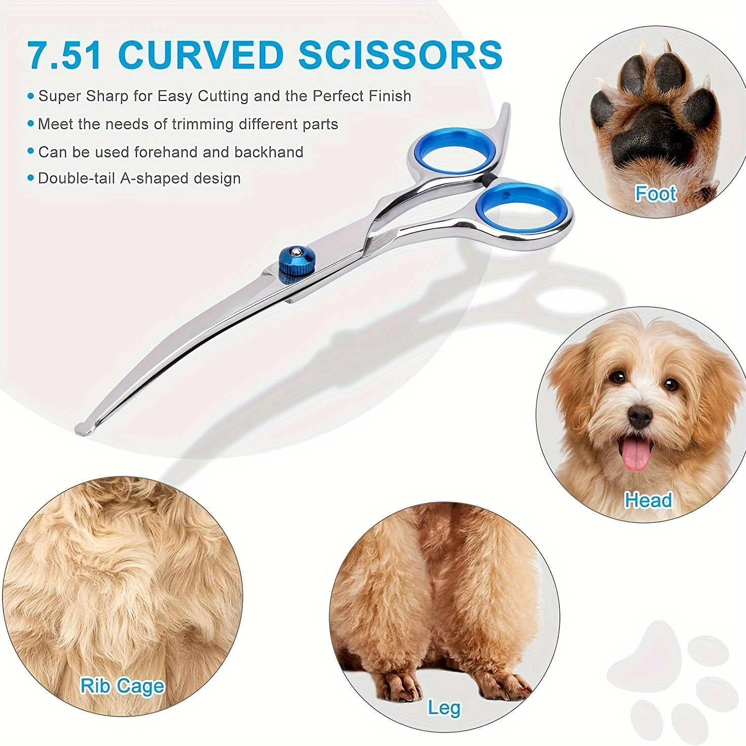 

1pc Professional Pet Grooming Scissors, Stainless Steel Curved Shears With Safety Round Tip, 7.5" For , Manual A-shaped Design Trimming, Formaldehyde- Material