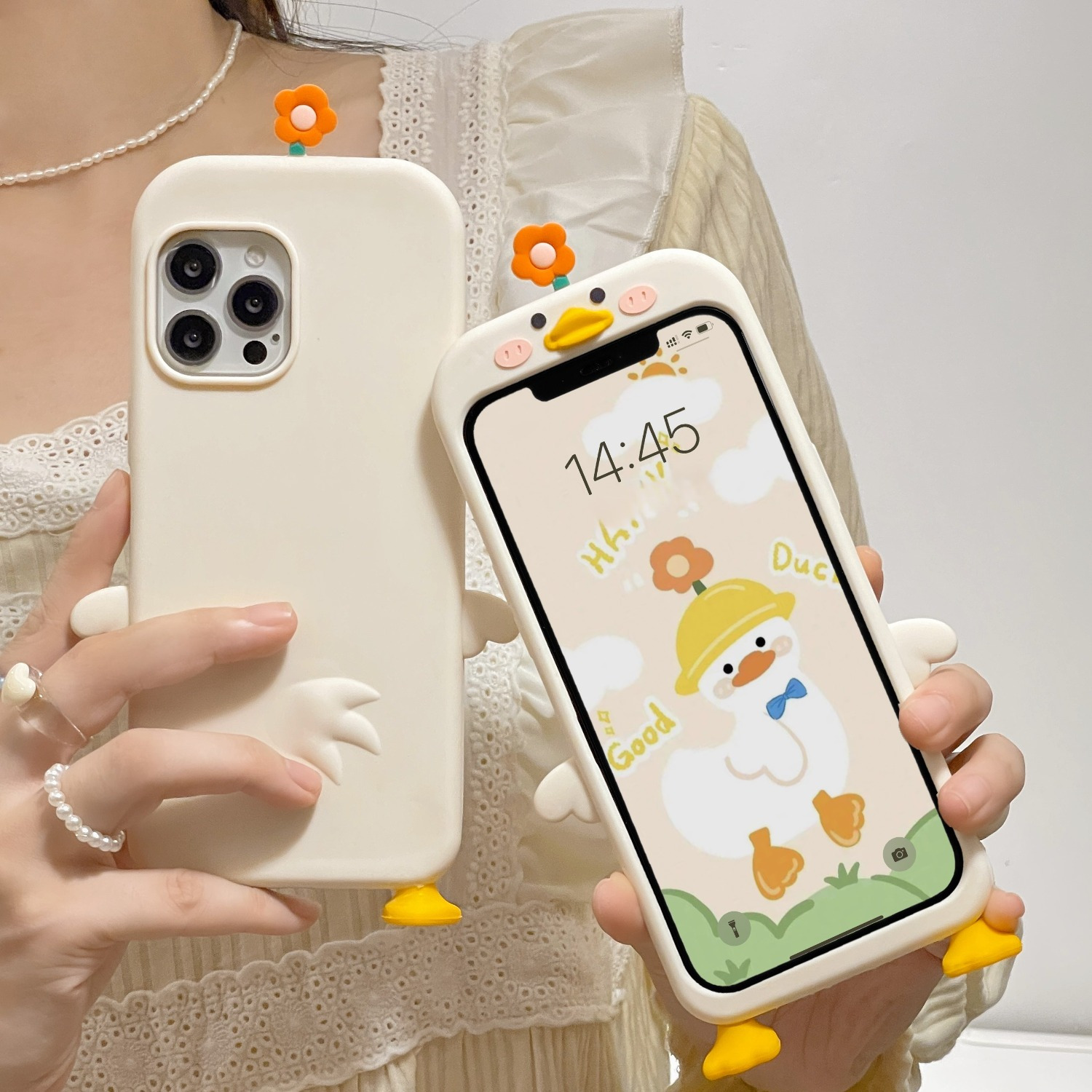 

Coque en Silicone Mignonne de Canard Fleur Cartoon pour iPhone 6P 7P 8P XS XR 11 12 13 pro/promax/plus