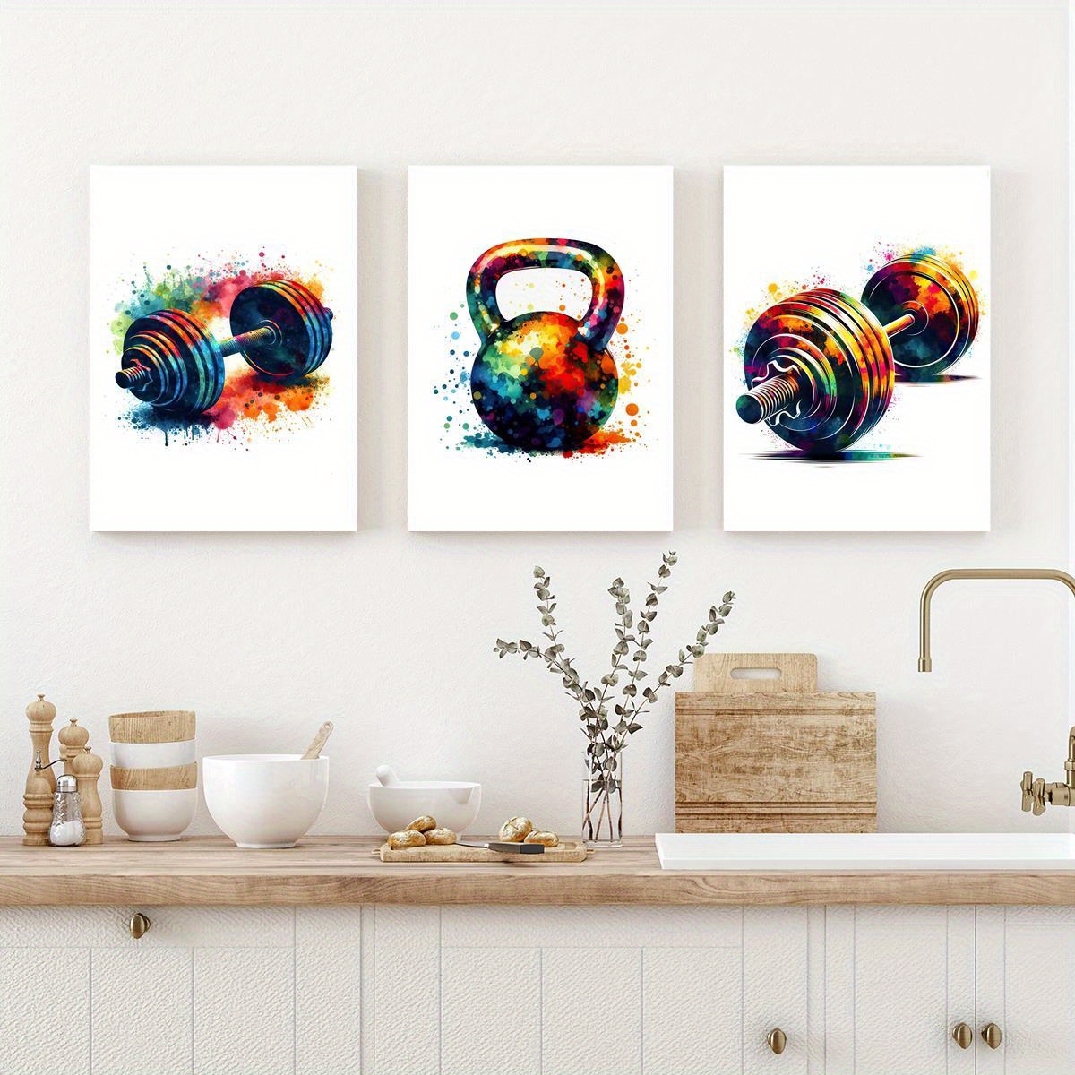 3pcs wooden framed gym wall art print gym posters dumbbell Temu - Main Image