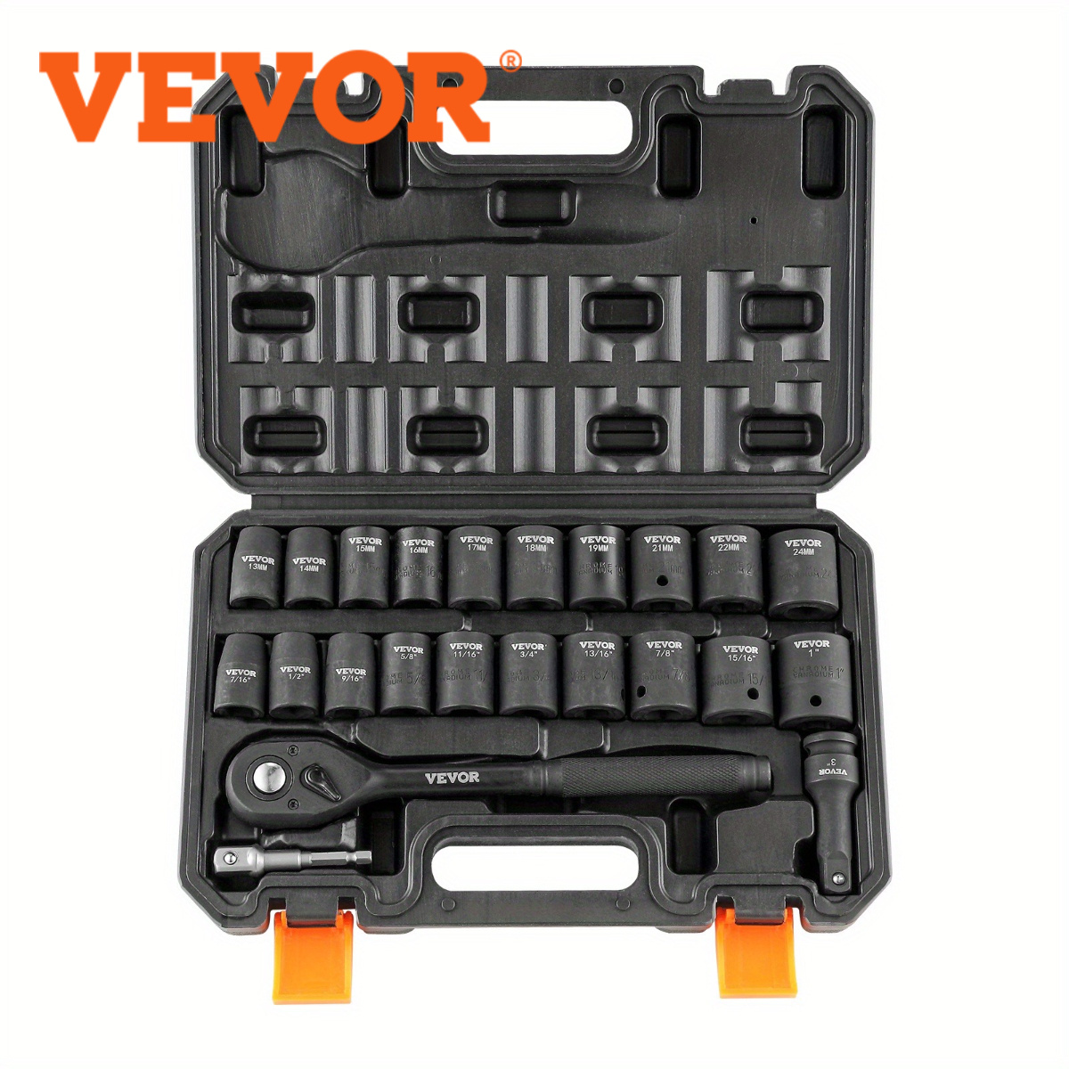 

23pcs Vevor Set, Sae & , 1/2" , 6- Cr-, , Metal , , For Automotive , Includes