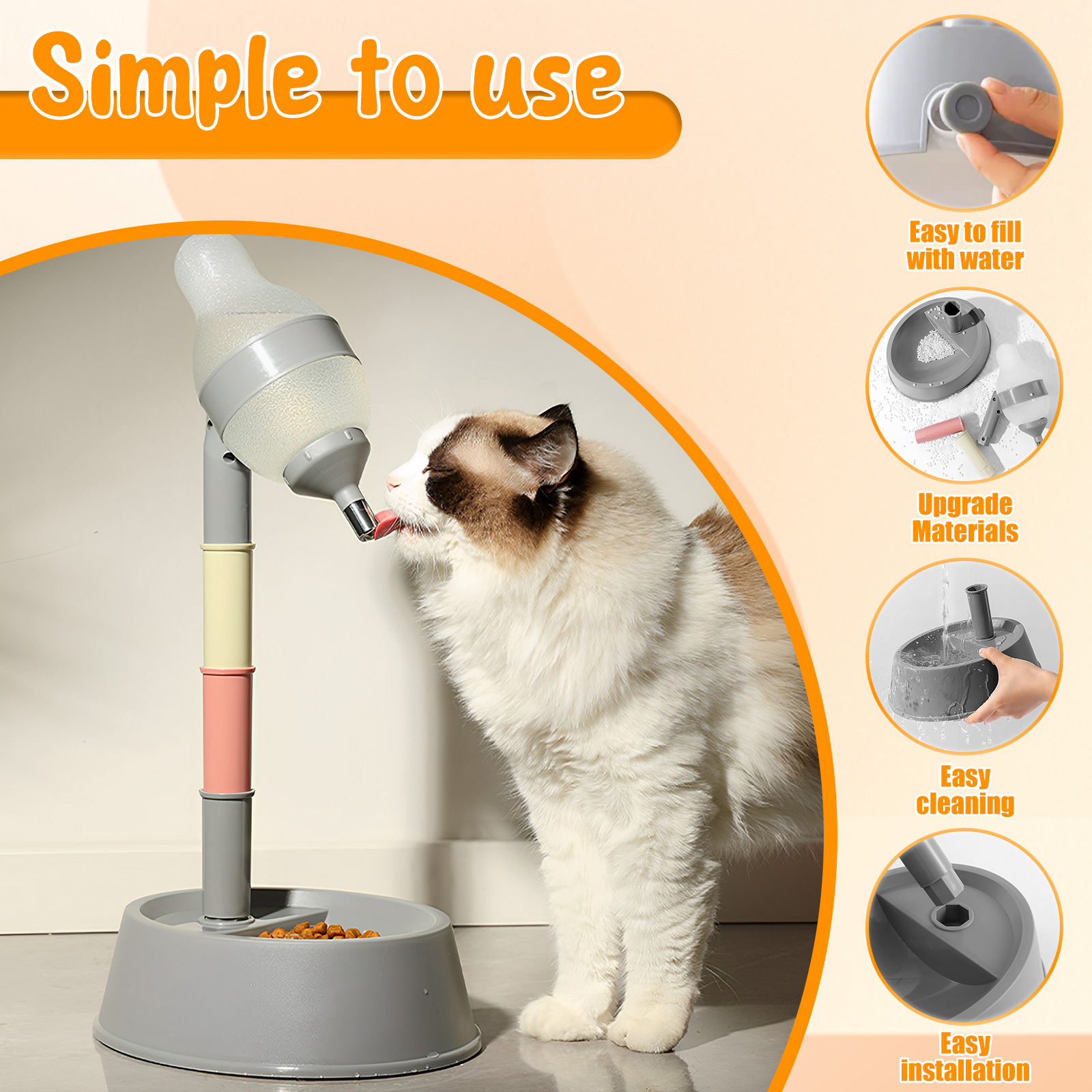 Distributeur d'eau pour chien réglable en hauteur avec bol antidérapant, sans pile