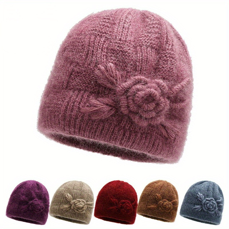 

Chic Floral Knit Beanie For Women - Soft, Warm & Windproof Winter Hat | Cozy Solid Color Skull Cap With Fit | Outdoor Activities