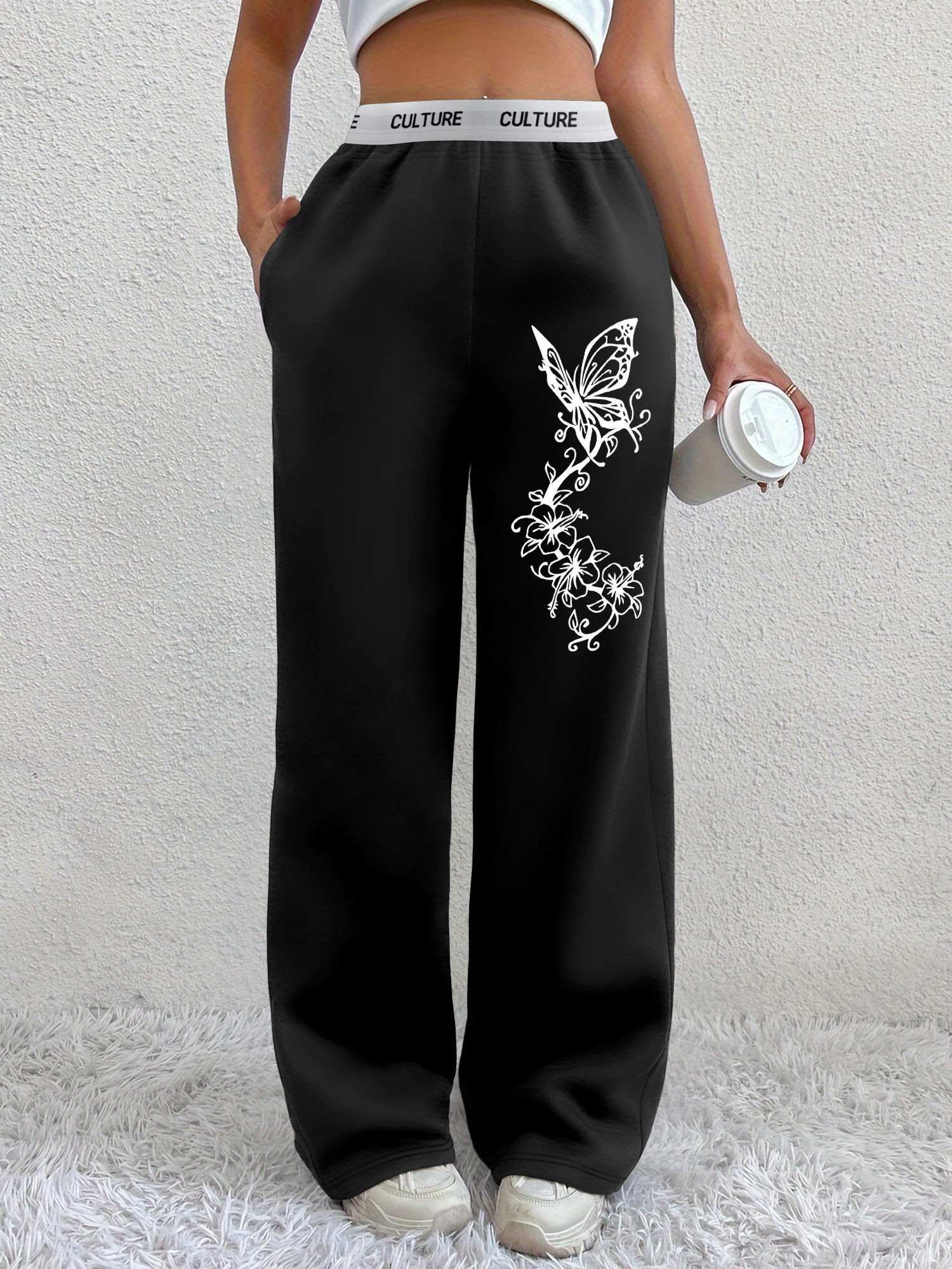 1pc k6 pantalon survêtement taille haute imprimé papillon Temu