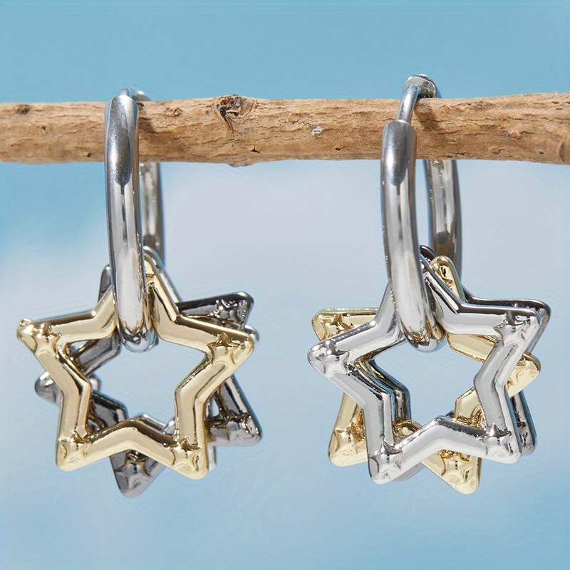 TEMU 1 Pair Fashion Style Multiple Star Shaped Pendants Hook Earrings, Personalized And Interesting Jewelry Gifts