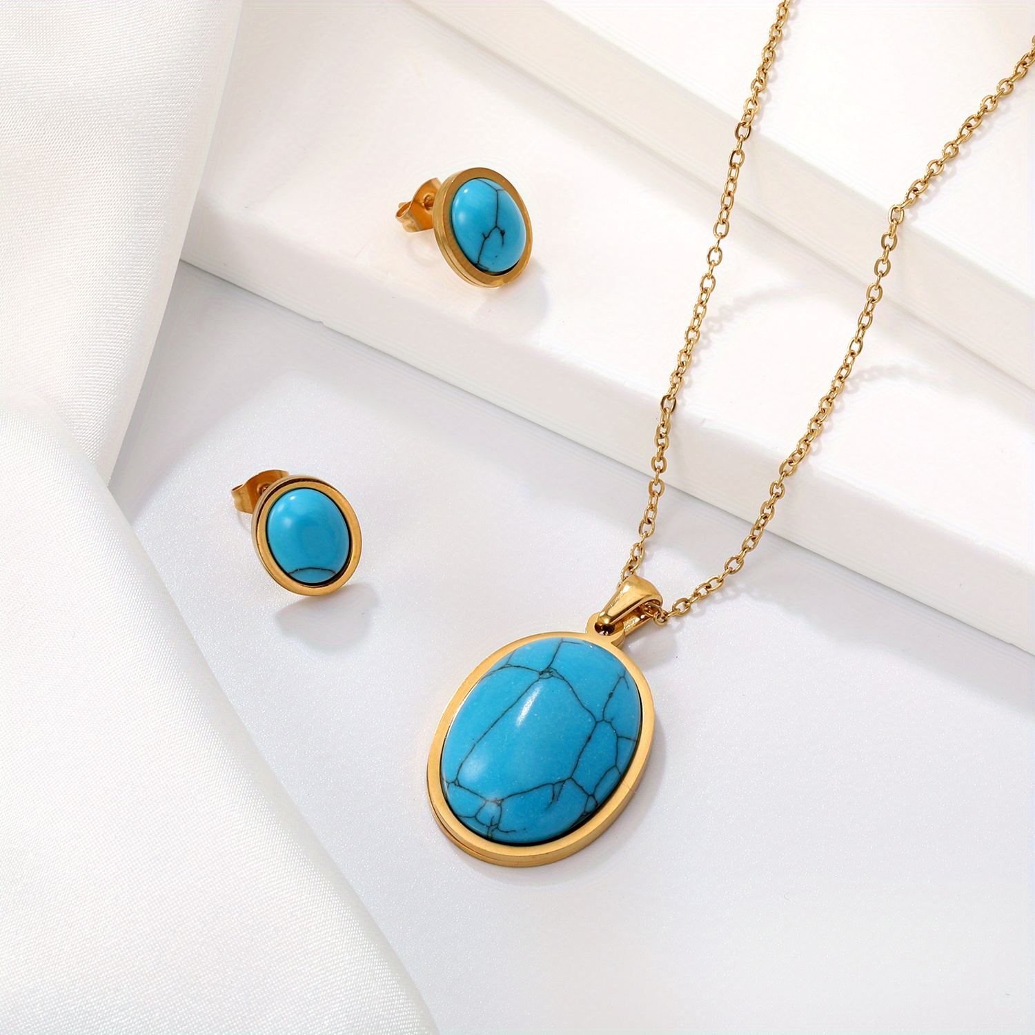Golden Lapis Lazuli Necklace and Earrings Set for Various Occasions
