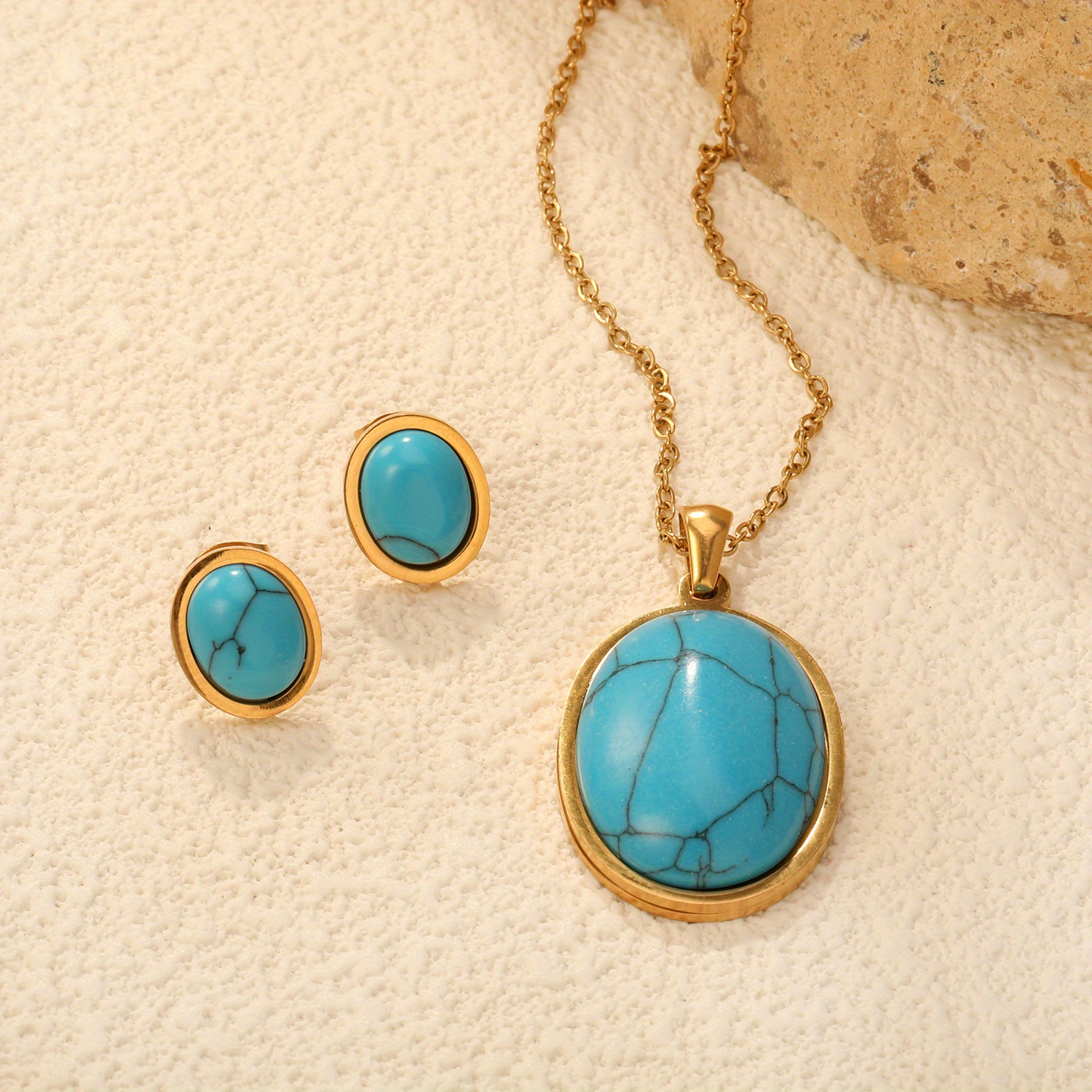 Golden Lapis Lazuli Necklace and Earrings Set for Various Occasions