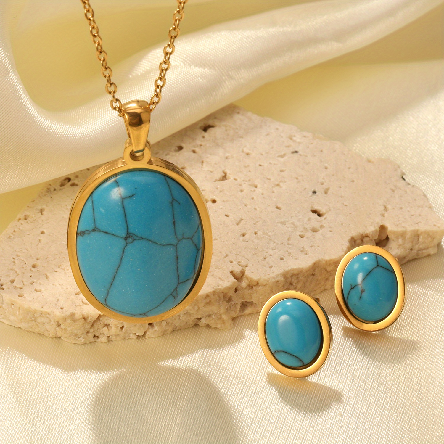 Golden Lapis Lazuli Necklace and Earrings Set for Various Occasions