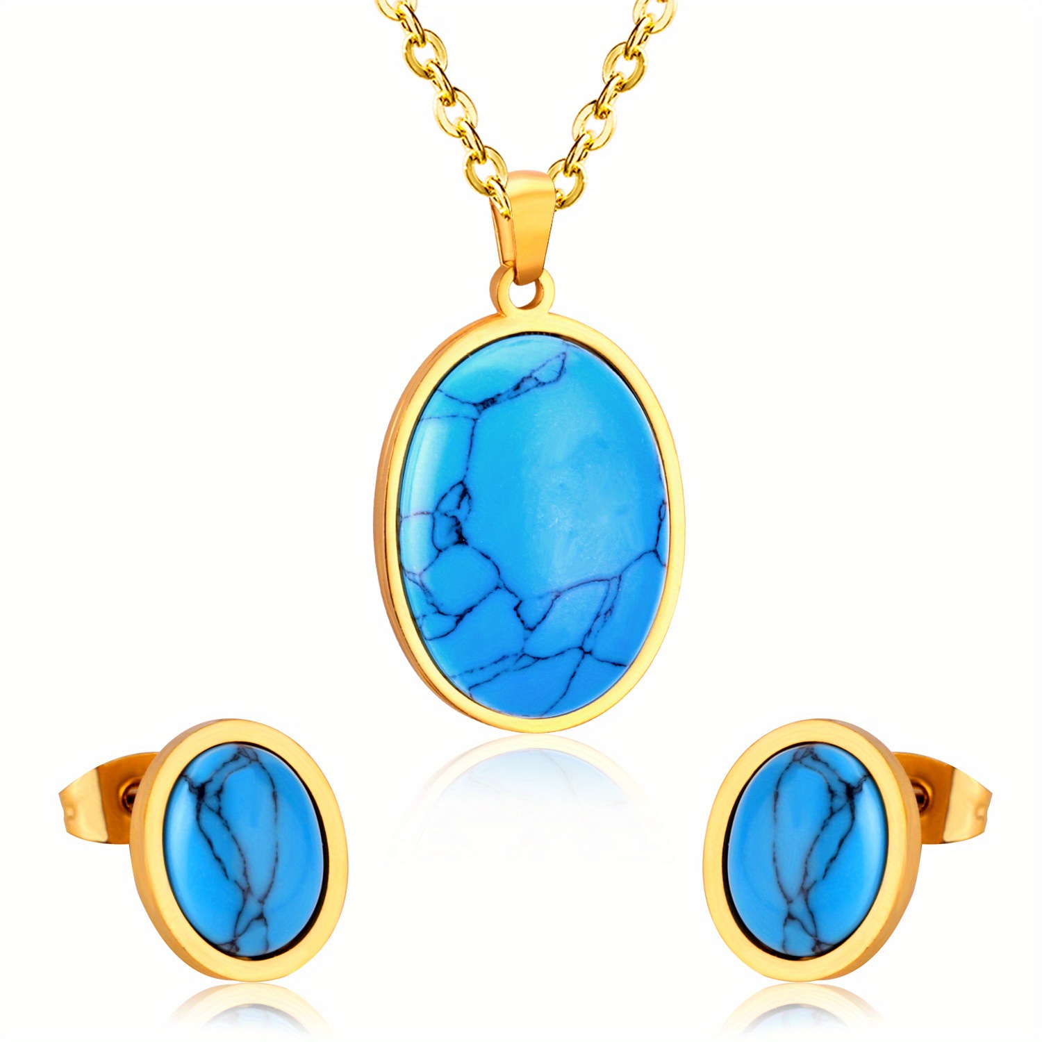 Golden Lapis Lazuli Necklace and Earrings Set for Various Occasions