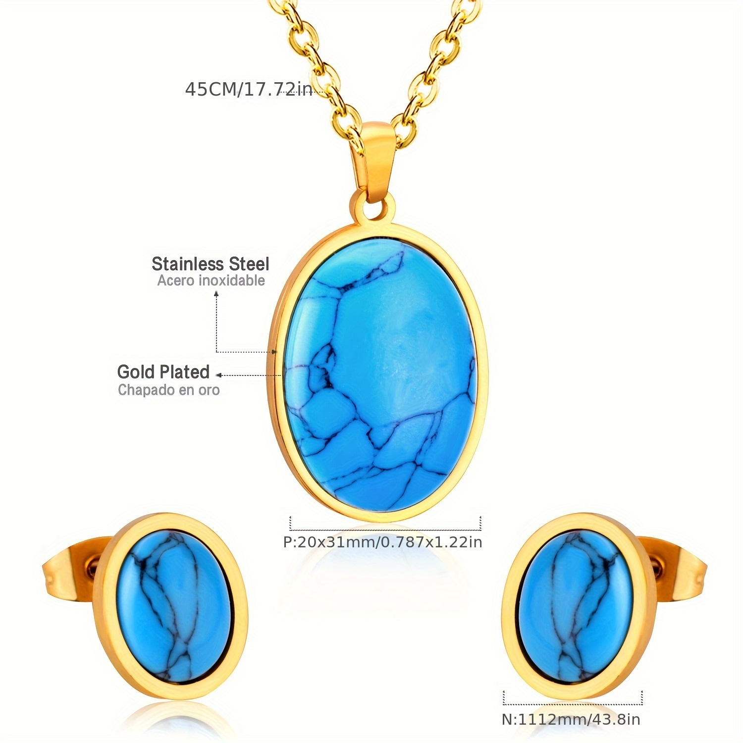 Golden Lapis Lazuli Necklace and Earrings Set for Various Occasions