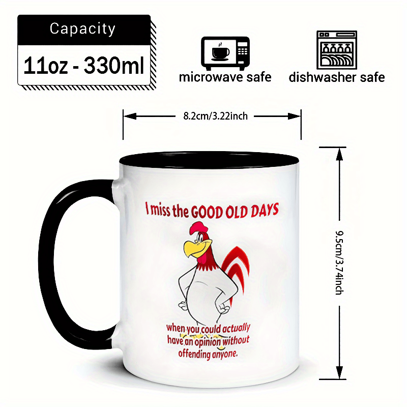 

1pc Humorous Rooster Sayings Ceramic Coffee Mug, 11oz, Double-sided Print, Insulated, Microwave & Dishwasher Safe, Ideal Gift