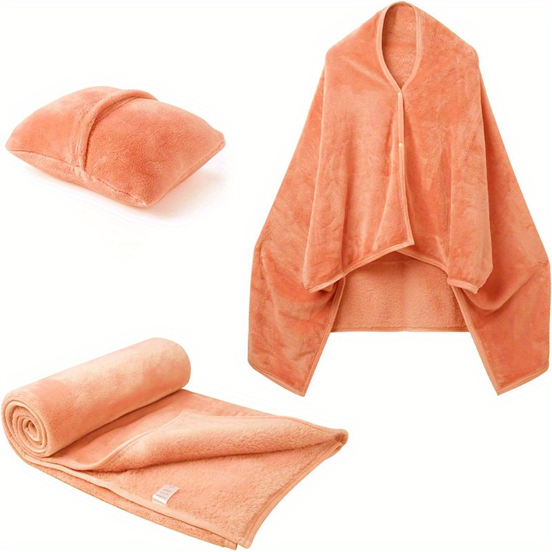 

Wearable Cape Blanket With Sleeves - 2-in-1 Foldable Flannel Shawl & Travel Pillow, Office, Home, And Airplane Trips