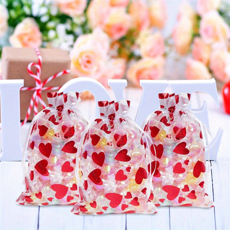 

Pieces Heart-shaped Organza Bags Drawstring Christmas Gift Bags Small Jewelry Pouches, Cosmetic Gift Bag Wedding Halloween Fall Thanksgiving Christmas Valentine's Day Gift Wrapping Bags, Bags