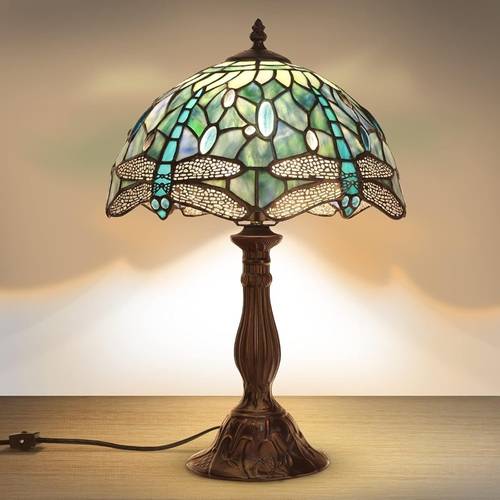 txdefrig lamps for bedroom table lamp with stained glass shade 18 inch led bedside light with warm white bulb for nightstand reading bedroom living room decor