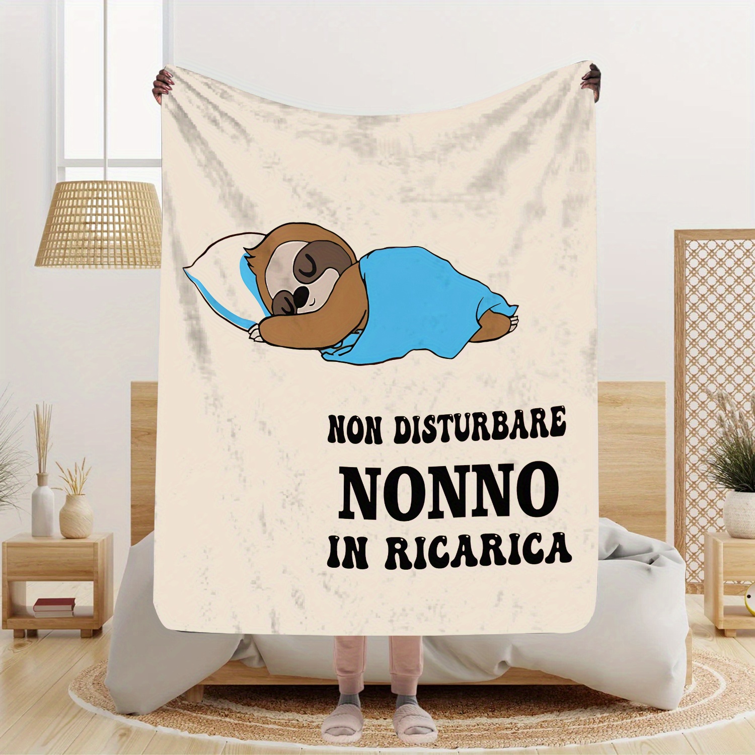 

Italian- "non Disturbare In Ricarica" Printed Flannel Blanket - , Knitted , Occasion For , For , ,