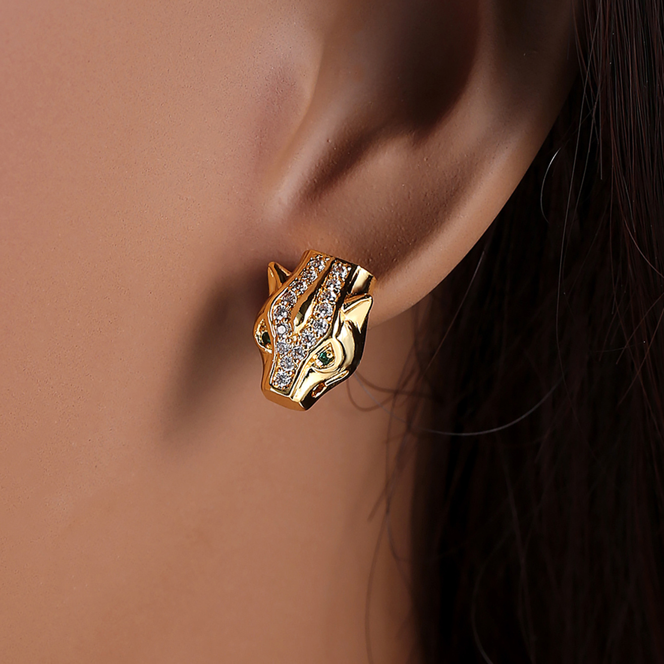 Luxury Leopard Head Ear Studs - Realistic /leopard Head With & Casual Attire, &, Look For - Elegant Ear Piercings
