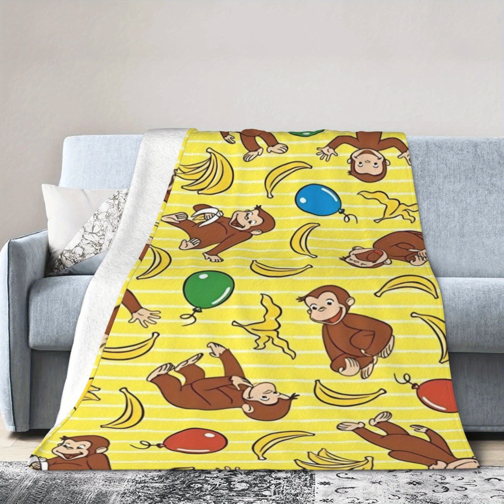 TEMU Monkey And Banana Fleece Throw - Soft, Warm, All - Perfect Gift For Birthday