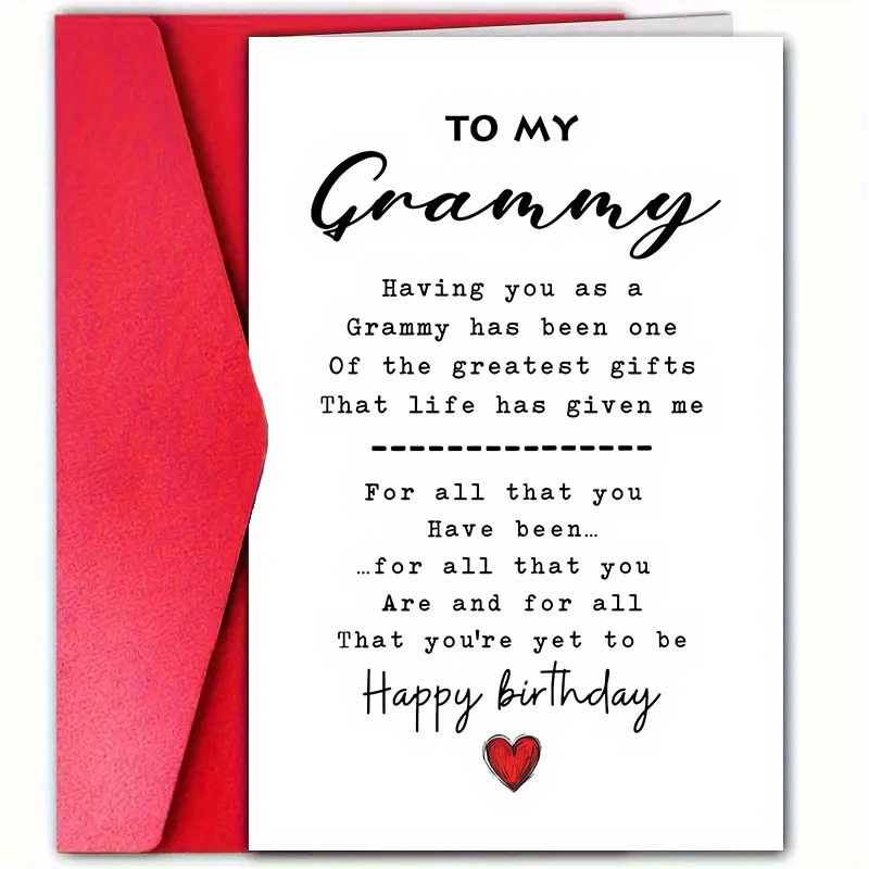 

1pc Grammy Birthday Card With - "to My Grammy" Poem, 12cm*18cm - Celebrating Your , Includes Space For Personal Message