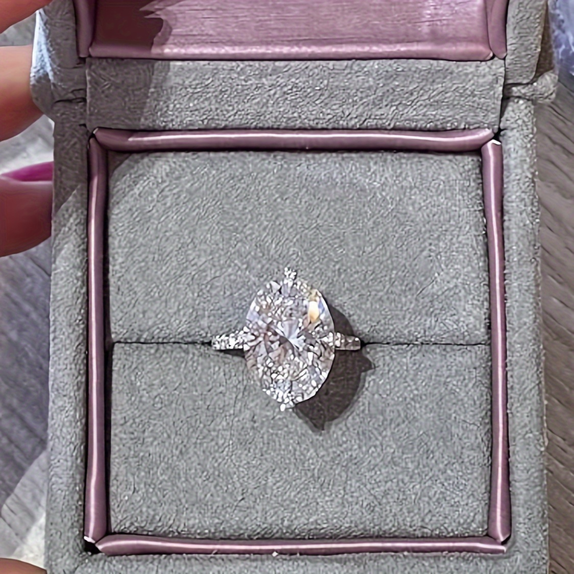 Women's 5CT Oval Moissanite Engagement Ring Set, Handmade
