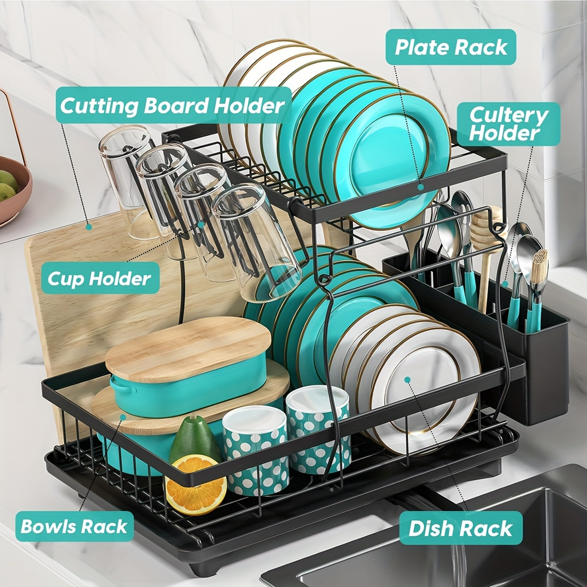 

-large Stainless Steel Dish Rack - Double Kitchen Organizer Utensil , Large For Dishes, & Storage