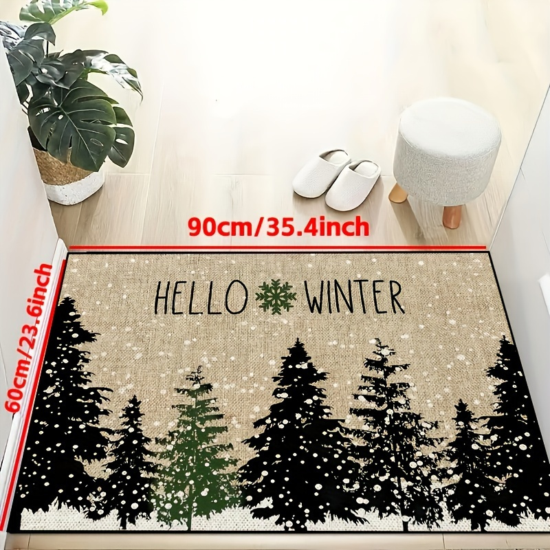 Image of 1pc Merry Christmas And Winter Greetings Doormat - Indoor/outdoor Non-slip, Machine Washable Polyester Rug - Perfect For , Bedrooms, And Outdoor Decor - Festive Holiday Design