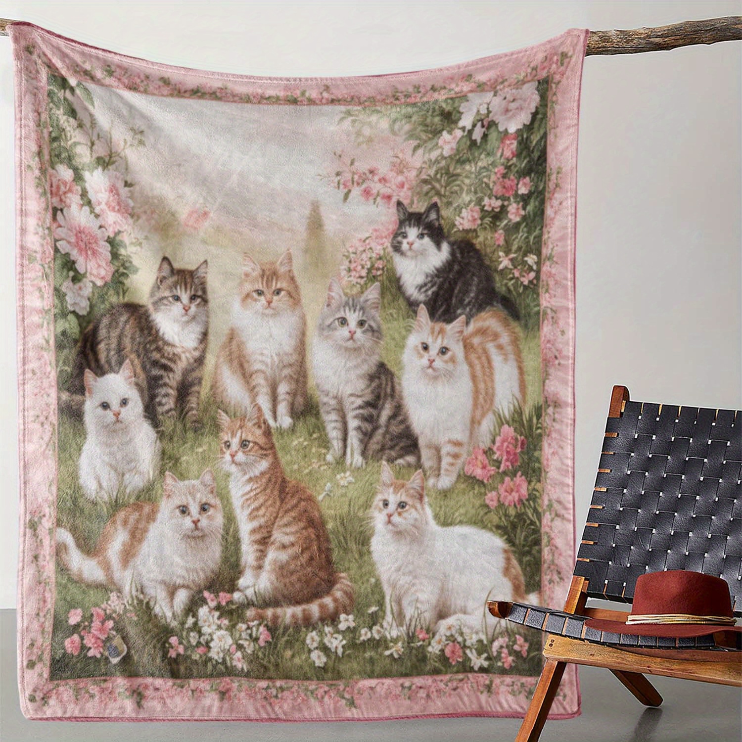 

1pc Cat And Fleece Blanket - , , And Knitted Blanket For Sofa, Bed, , , - Blanket, , 250-300gsm