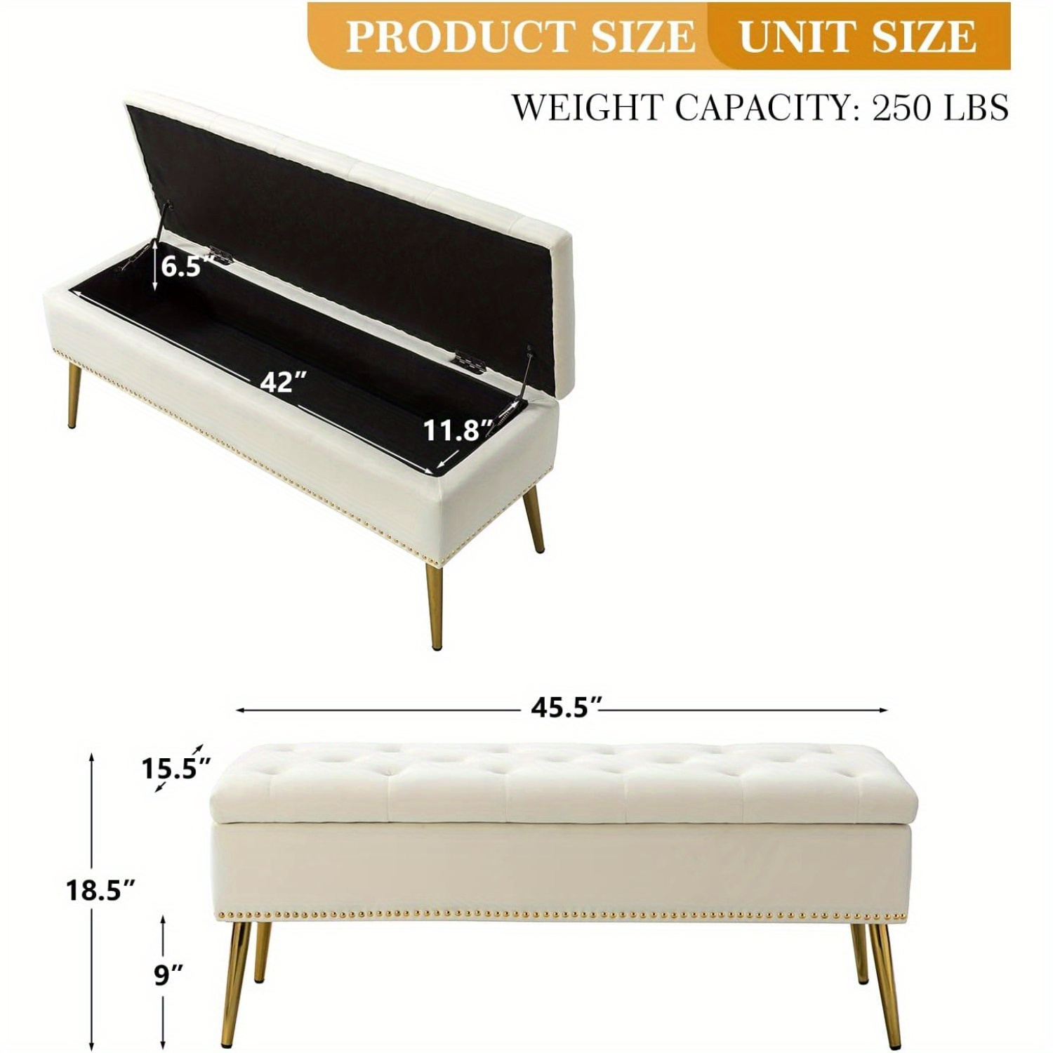 HULALA Modern Velvet Storage Ottoman Bench