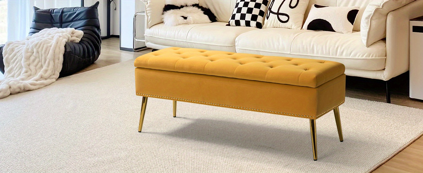 HULALA Modern Velvet Storage Ottoman Bench 22 Button-Tufted Detail