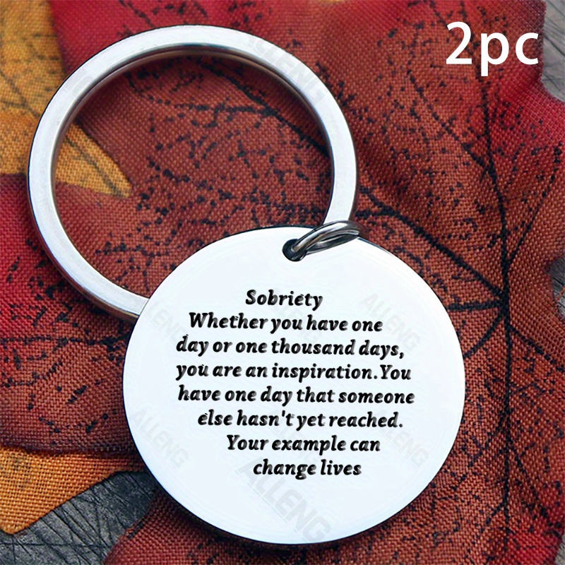TEMU 2 pièces de porte-clés en acier inoxydable de sobriété, citations inspirantes, cadeaux de rétablissement pour les , accessoires de poignée de