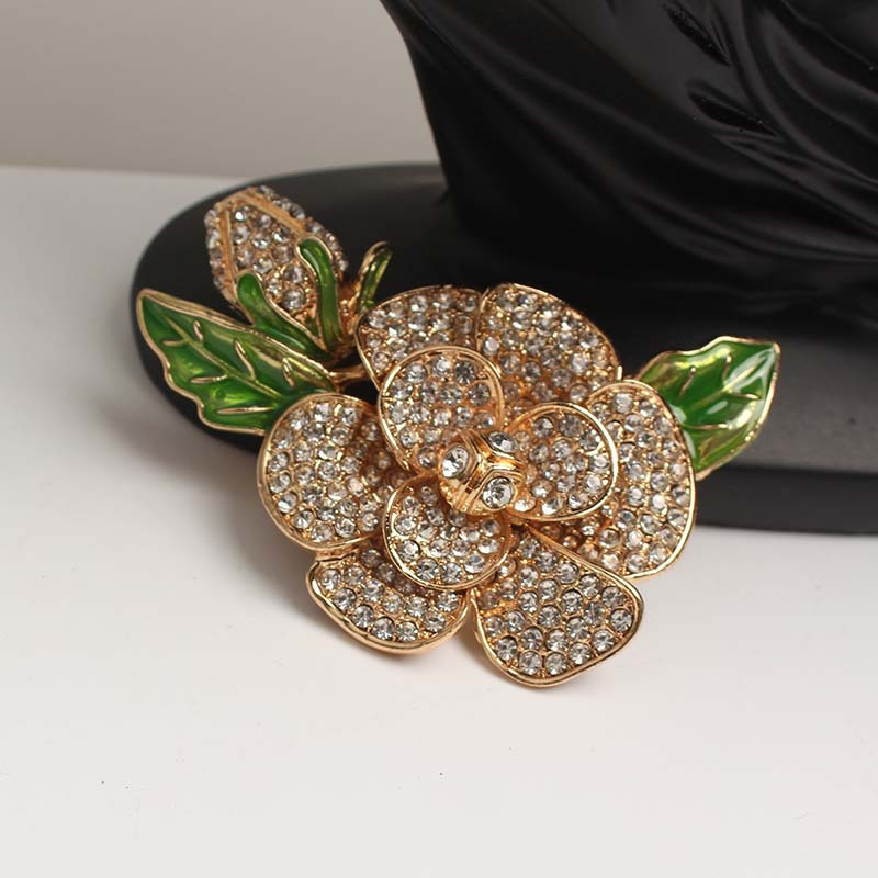 1pc retro   flower lapel pins with green   oil leaf design punk style enamel pins for womens clothing details 1