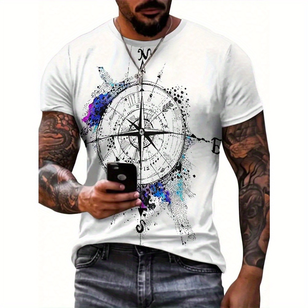 

Dauomo Men's Compass Print Round Neck Short Sleeve T-shirt