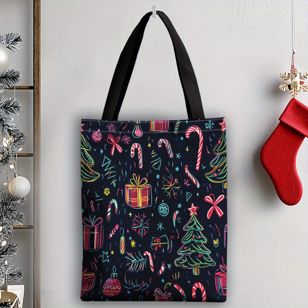 

Elegant Christmas Tree & Candy Canes Canvas Tote Bag - Shopping, Gifts & Use, Christmas Gift Bags