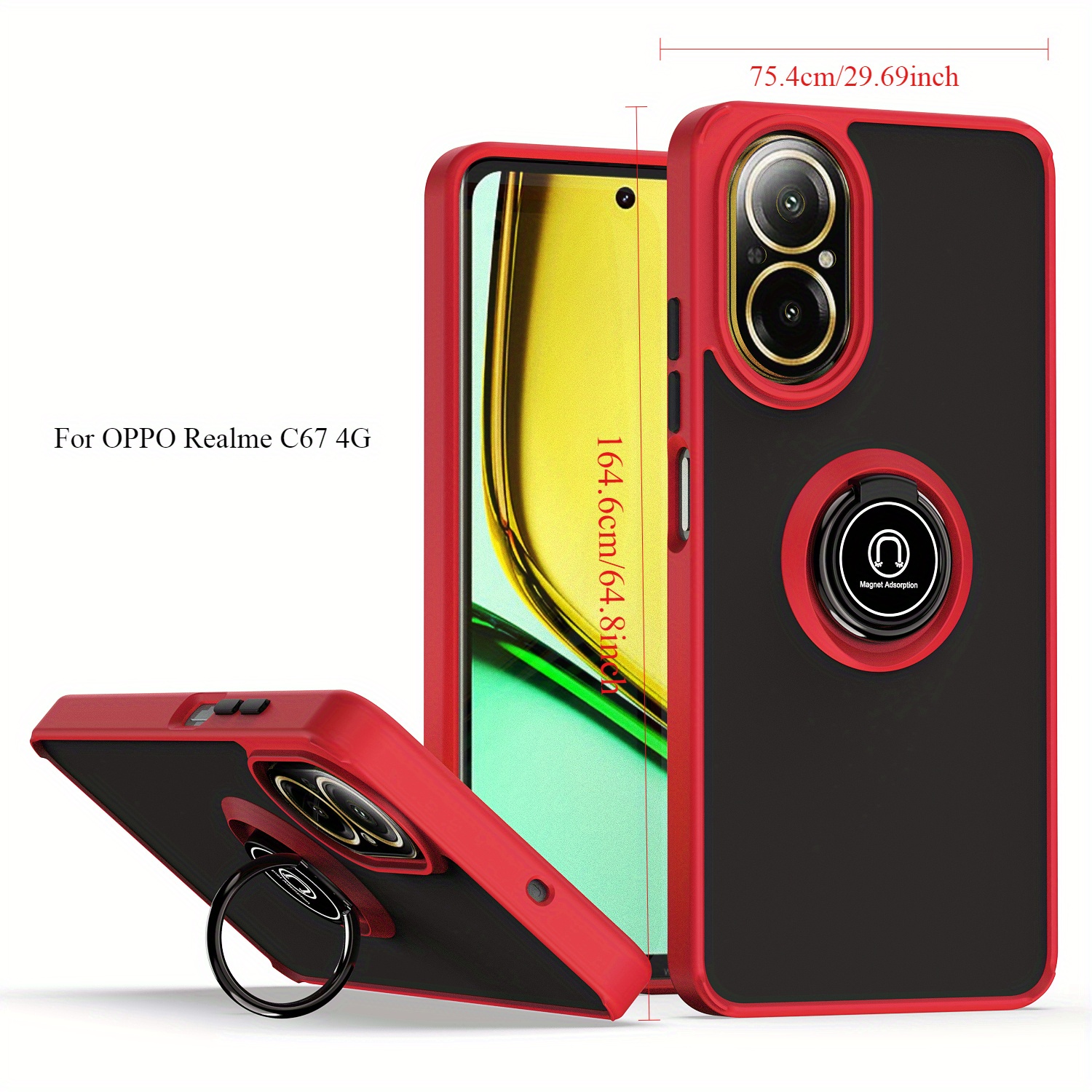 TEMU Спеціально розроблений чохол для телефону OPPO Realme C67 C65 C63 4G, з матовим прозорим захисним покриттям Anti Drop та кільцем-тримачем,