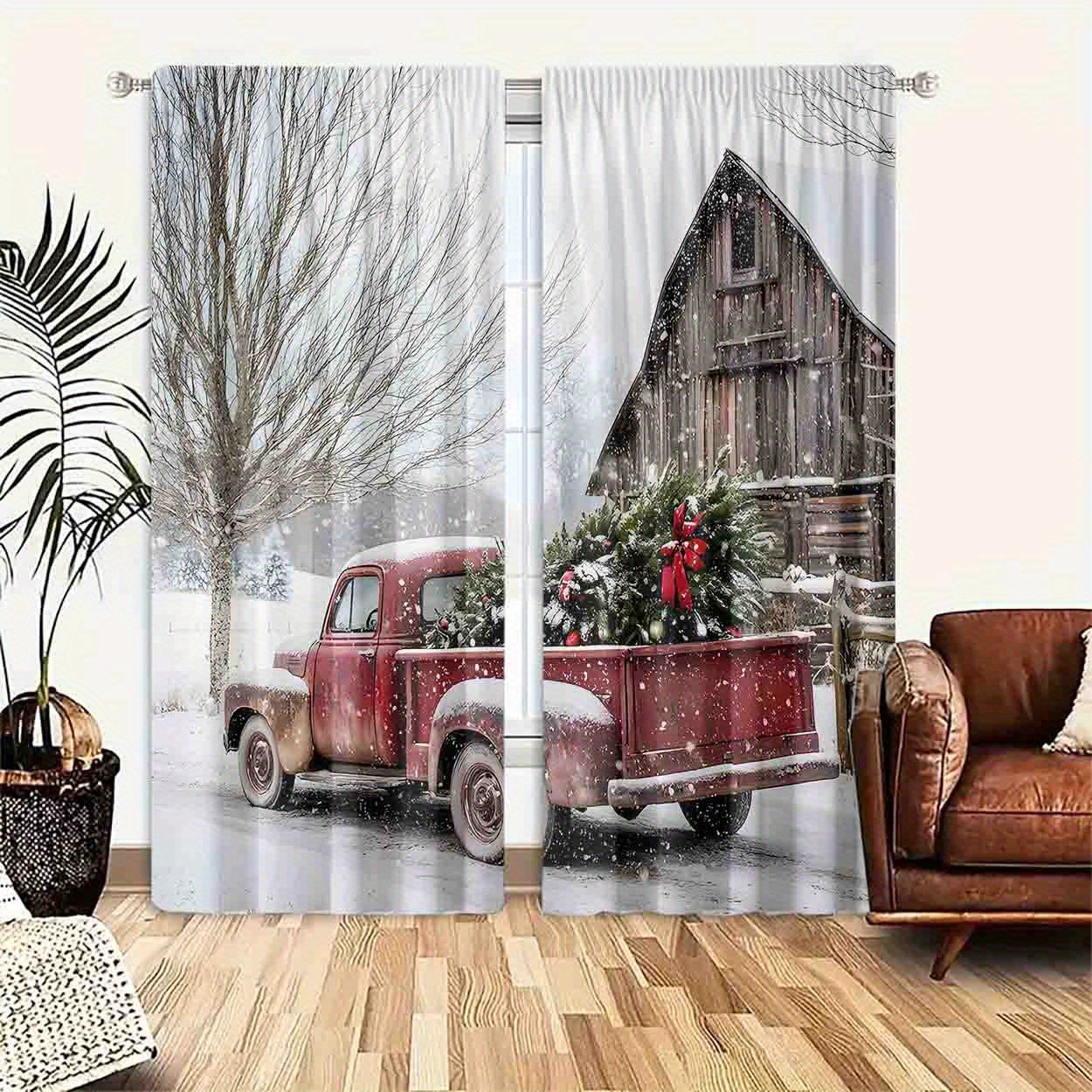 

Christmas - Curtain Panels, Set Of 2, Rod , 100% Polyester , Sanded , , , - For , , Decor